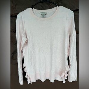 Loft Women's Pink Sweater with Ruffle Hem
